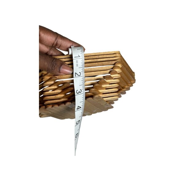 Vintage Handmade Popsicle Stick Bowl | Hexagonal Trinket Dish | Unique Folk Art - Picture 4 of 4